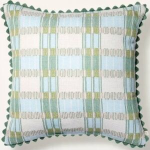 New Hearth And Hand 18"×18" Plaid Decorative Pillow with Green Scalloped Trim